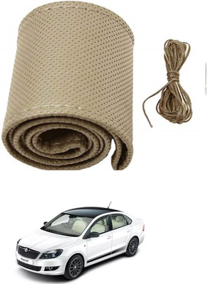 ARNEJA Hand Stiched Steering Cover For Skoda Rapid(Beige, Leather)