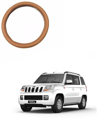 RKPSP Hand Stiched Steering Cover For Universal For Car TUV-300(Tan, Leatherite)