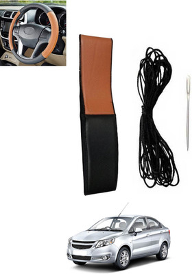 RKPSP Hand Stiched Steering Cover For Chevrolet Sail(Tan, Black, Leatherite)