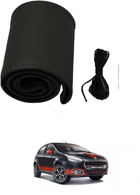 arneja trading company Hand Stiched Steering Cover For Fiat 500 Abarth(Black, Leather)