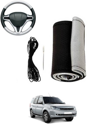 MATIES Hand Stiched Steering Cover For Tata Safari Storme(Silver, Black, Leatherite)