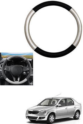 MATIES Steering Cover For Mahindra Logan(Silver, Black, Leather)