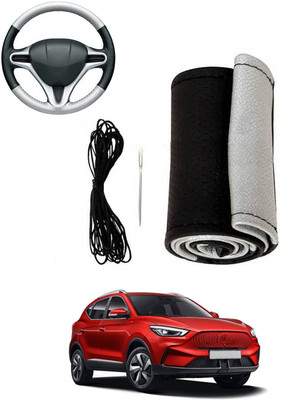 MATIES Hand Stiched Steering Cover For Universal For Car Universal For Car(Silver, Black, Leatherite)