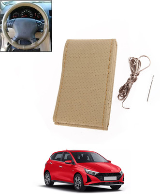 ABJD Hand Stiched Steering Cover For Hyundai i20(Beige, Leatherite)