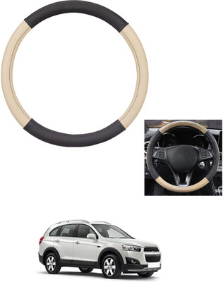 MATIES Steering Cover For Chevrolet Captiva(Beige/Black, Leather)