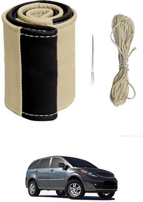 MATIES Hand Stiched Steering Cover For Tata Aria(Beige/Black, Leatherite)
