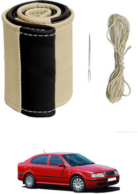 ABJD Hand Stiched Steering Cover For Mahindra Octavia(Beige, Black, Leatherite)
