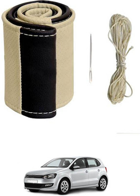monolive Hand Stiched Steering Cover For Volkswagen Polo(Beige/Black, Leatherite)