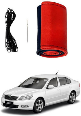 RKPSP Hand Stiched Steering Cover For Universal For Car Laura(Red/Black, Leatherite)