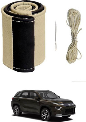 MATIES Hand Stiched Steering Cover For Toyota Universal For Car(Beige/Black, Leatherite)