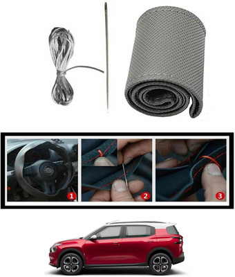 RKPSP Hand Stiched Steering Cover For Universal For Car Universal For Car(Grey, Leatherite)