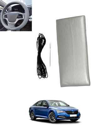 monolive Hand Stiched Steering Cover For Skoda Superb(Silver, Leatherite)