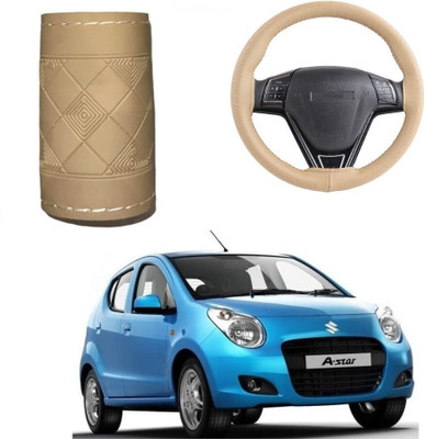 ARNEJA Hand Stiched Steering Cover For Maruti A-Star(Beige, Leather)