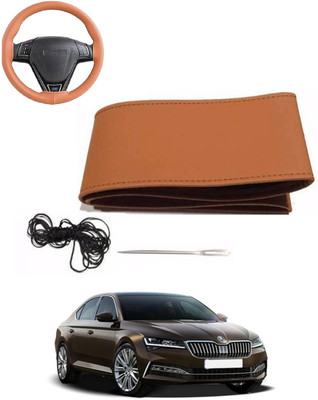 MATIES Hand Stiched Steering Cover For Skoda Superb(Tan, Leatherite)
