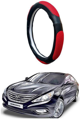 AUTO PEARL Steering Cover For Hyundai Sonata Fluidic(Black Red, Leatherite)