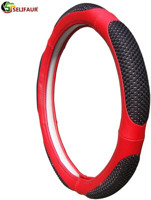 Selifaur Steering Cover For Maruti Gypsy King(Black Red, Leatherite, Fabric)