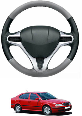 MATIES Steering Cover For Skoda Octavia(Grey, Black, Leather)