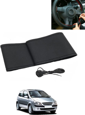 AYW Hand Stiched Steering Cover For Hyundai Getz(Black, Leatherite)
