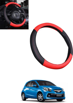 MATIES Steering Cover For Honda Brio(Red/Black, Leatherite)
