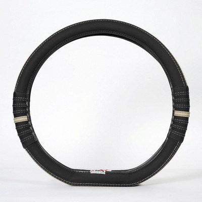 PABLA ENTERPRISES Hand Stiched Steering Cover For Universal For Car Universal For Car(Black & Beige, Leather)