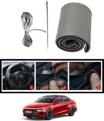 ABJD Hand Stiched Steering Cover For Hyundai Verna(Grey, Leatherite)