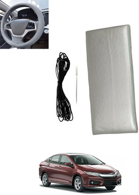 monolive Hand Stiched Steering Cover For Honda Universal For Car(Silver, Leatherite)