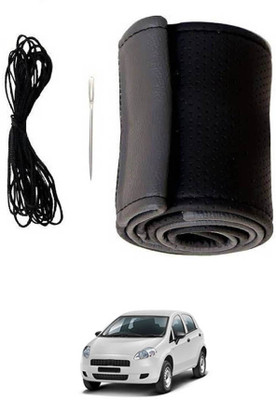 RKPSP Hand Stiched Steering Cover For Fiat Punto(Grey, Black, Leatherite)