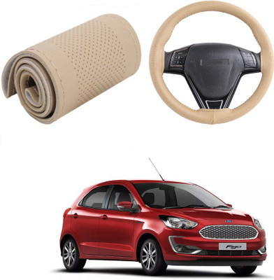 Autocom Hand Stiched Steering Cover For Ford Figo(Beige, Leather)