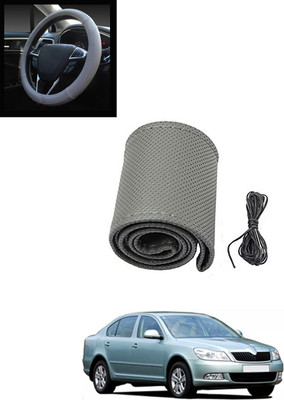 MATIES Hand Stiched Steering Cover For Skoda Laura(Grey, Leatherite)