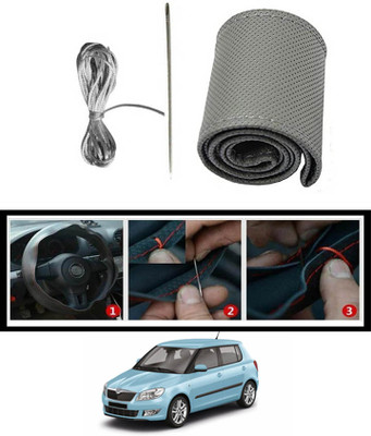 MATIES Hand Stiched Steering Cover For Skoda Fabia(Grey, Leatherite)