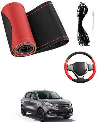 MATIES Hand Stiched Steering Cover For Maruti Celerio(Red/Black, Leatherite)
