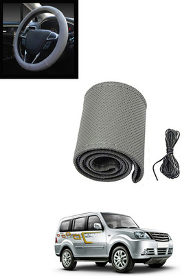 MATIES Hand Stiched Steering Cover For Tata Sumo Grande(Grey, Leatherite)