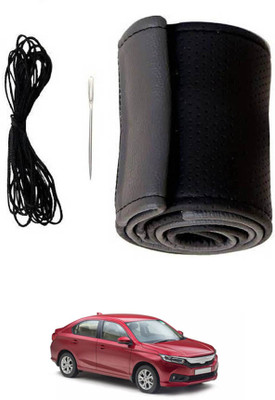 ABJD Hand Stiched Steering Cover For Honda Amaze(Grey, Black, Leatherite)