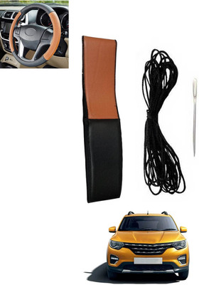 monolive Hand Stiched Steering Cover For Renault Universal For Car(Tan, Black, Leatherite)
