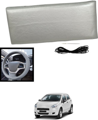 MATIES Hand Stiched Steering Cover For Fiat Punto(Silver, Leatherite)