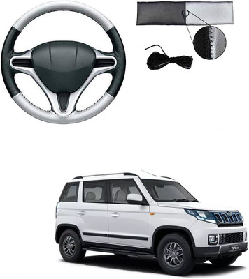 Autocom Hand Stiched Steering Cover For Mahindra TUV 300(Silver, Black, Leather)
