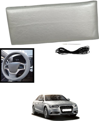 MATIES Hand Stiched Steering Cover For Audi S4(Silver, Leatherite)