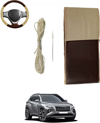 ABJD Hand Stiched Steering Cover For Hyundai TUV 300(Beige, Brown, Leatherite)