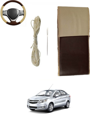 monolive Hand Stiched Steering Cover For Hyundai Santro(Brown/Beige, Leatherite)