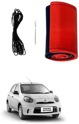 RKPSP Hand Stiched Steering Cover For Universal For Car Micra Active(Red/Black, Leatherite)