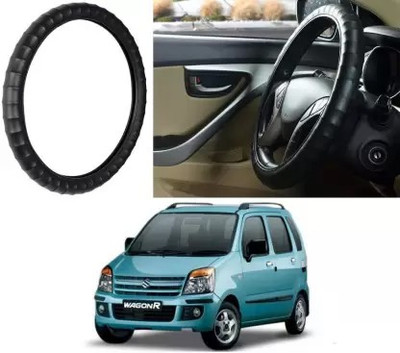 GS Grow n Shine Hand Stiched Steering Cover For Maruti WagonR(Black, Leatherite)