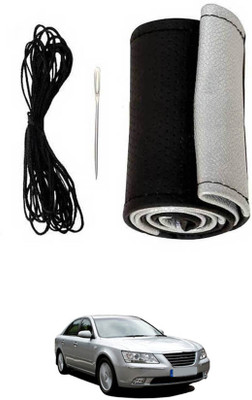 monolive Hand Stiched Steering Cover For Hyundai Elantra(Silver/Black, Leatherite)