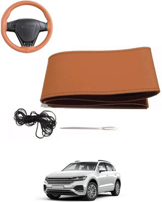 MATIES Hand Stiched Steering Cover For Volkswagen Touareg(Tan, Leatherite)