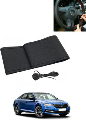 MATIES Hand Stiched Steering Cover For Skoda Superb(Black, Leatherite)