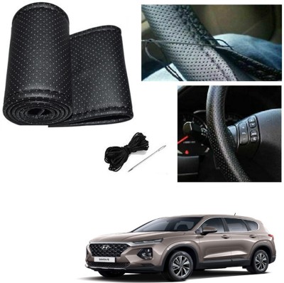 RONISH Hand Stiched Steering Cover For Hyundai SantaFe(Black, Leatherite)