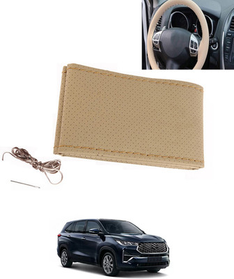 MATIES Hand Stiched Steering Cover For Toyota Universal For Car(Beige, Leatherite)
