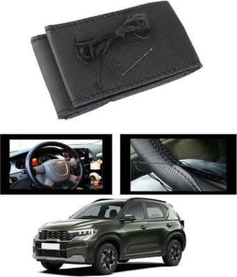 MSNP Hand Stiched Steering Cover For Chevrolet Spark(Black, Leatherite)