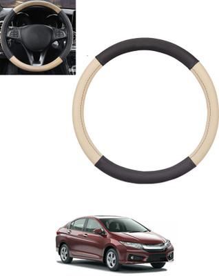 MSNP Steering Cover For Honda Universal For Car(Beige & Black, Leatherite)