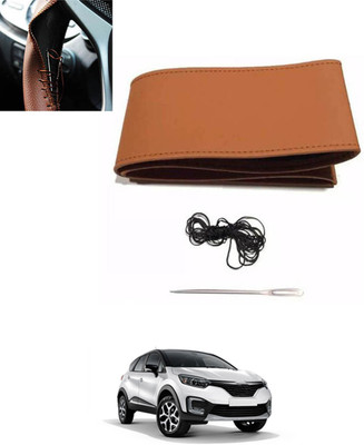 MSNP Hand Stiched Steering Cover For Renault Universal For Car(Tan, Leatherite)