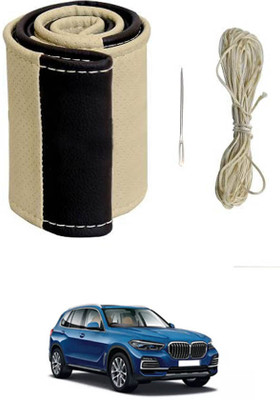 monolive Hand Stiched Steering Cover For BMW X5(Beige/Black, Leatherite)
